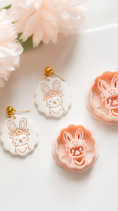 Daisy Bunny Polymer Clay Cutter: Scalloped Edge Floral Rabbit