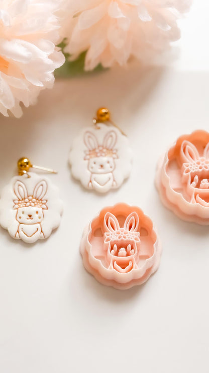 Daisy Bunny Polymer Clay Cutter: Scalloped Edge Floral Rabbit