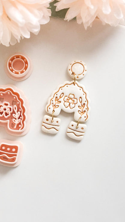 Folk Floral Arch Polymer Clay Cutter: Botanical Rainbow Embosser