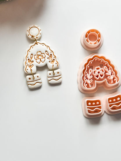 Folk Floral Arch Polymer Clay Cutter: Botanical Rainbow Embosser
