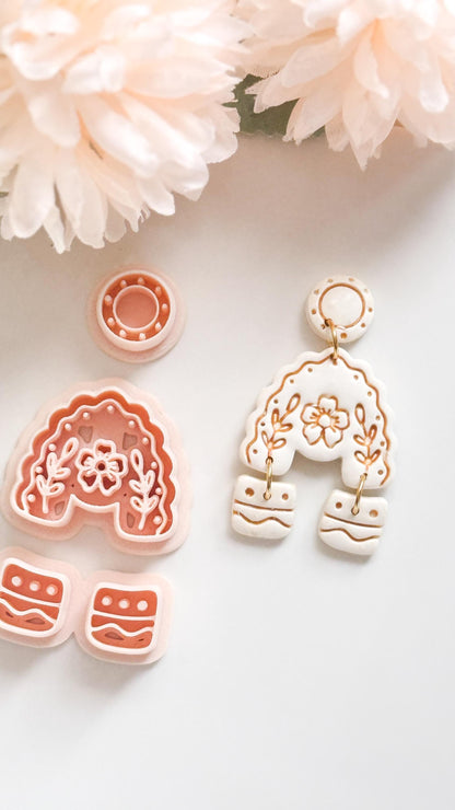 Folk Floral Arch Polymer Clay Cutter: Botanical Rainbow Embosser