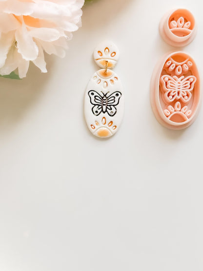 Meadow Wing Polymer Clay Cutter: Butterfly Floral Oval Embosser