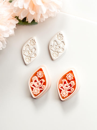 Tia Bird Polymer Clay Cutter: Folk Art Songbird Embosser