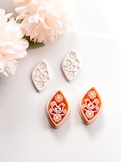 Tia Bird Polymer Clay Cutter: Folk Art Songbird Embosser