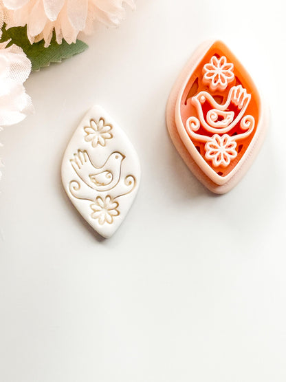 Tia Bird Polymer Clay Cutter: Folk Art Songbird Embosser