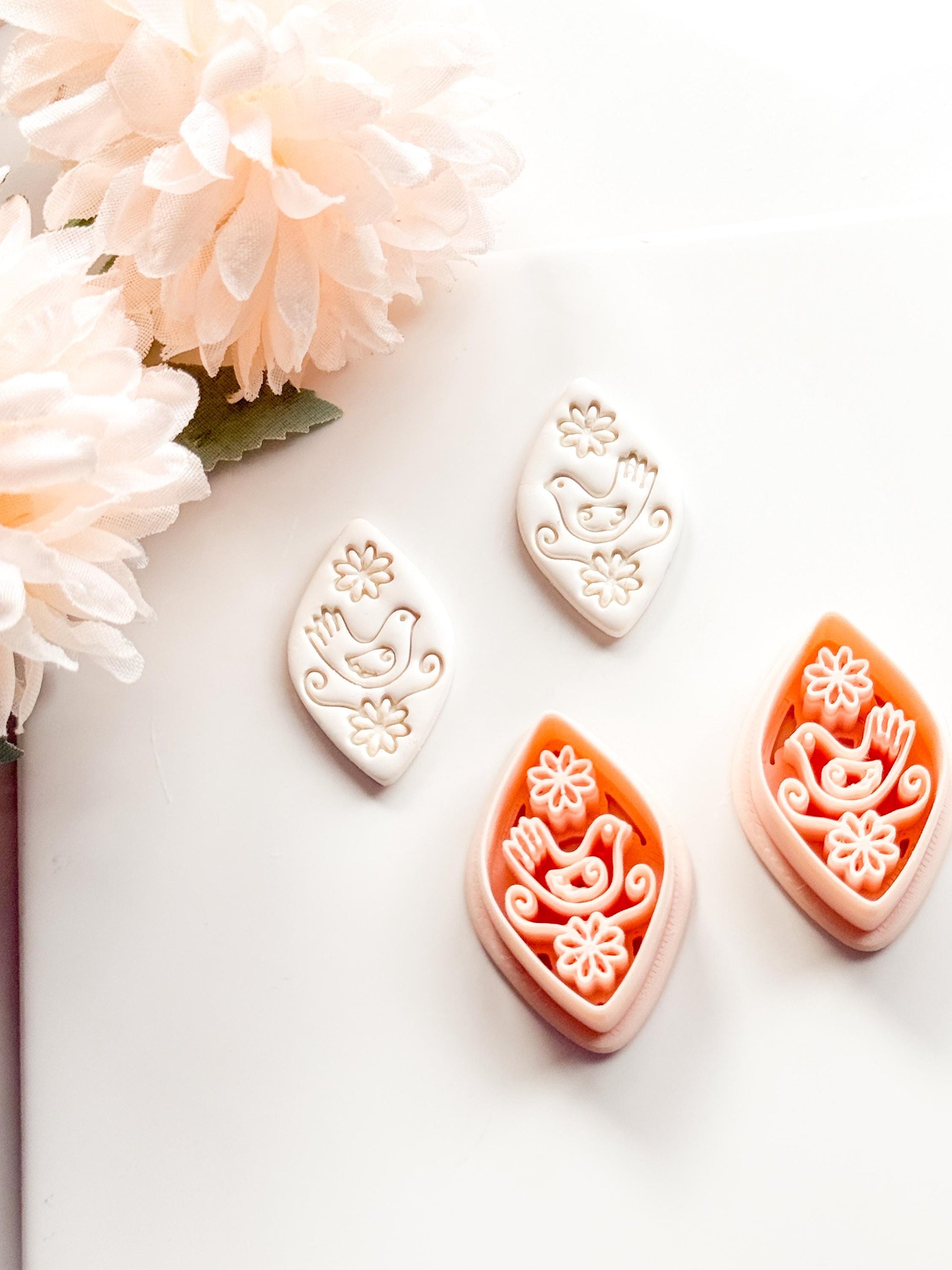 Tia Bird Polymer Clay Cutter: Folk Art Songbird Embosser