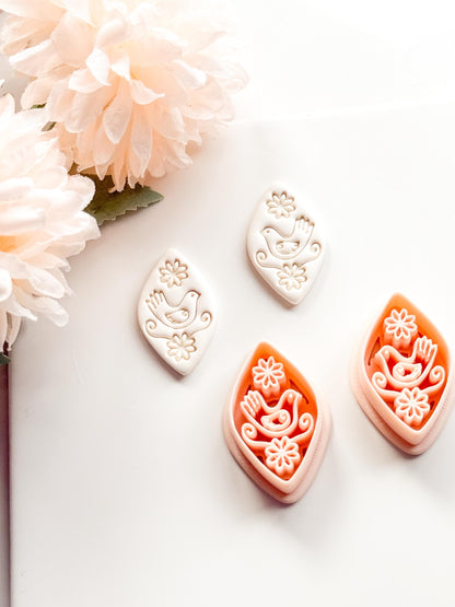 Tia Bird Polymer Clay Cutter: Folk Art Songbird Embosser