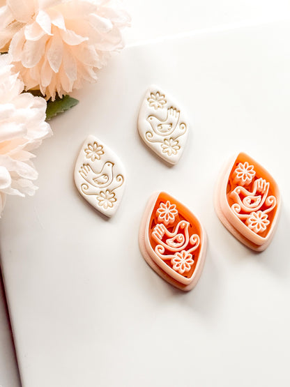 Tia Bird Polymer Clay Cutter: Folk Art Songbird Embosser