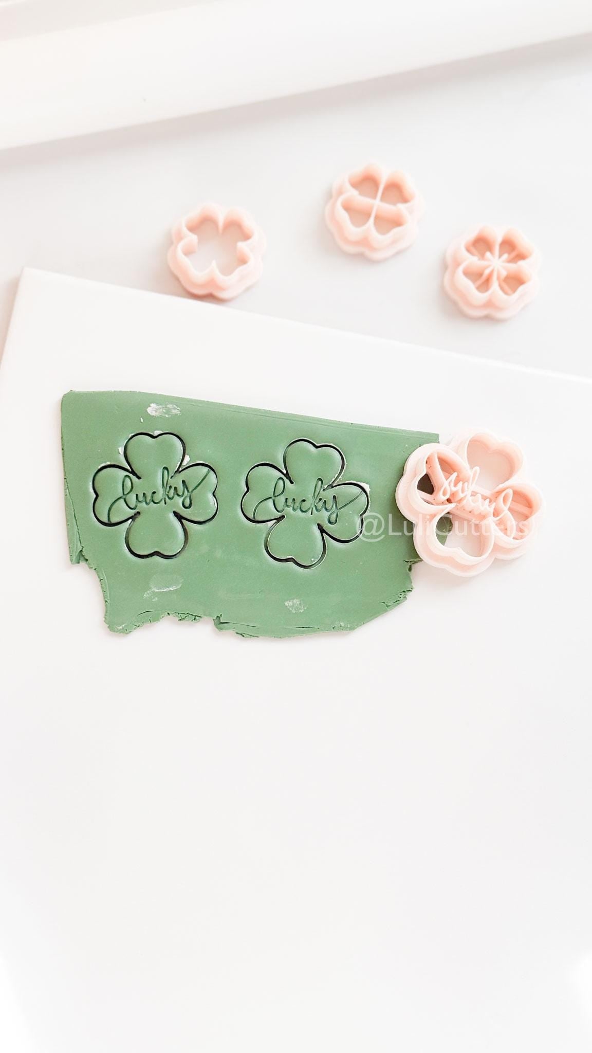 Lucky Clover Polymer Clay Cutter with Script Text Embosser