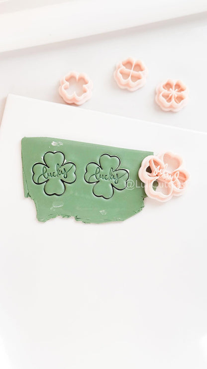 Lucky Clover Polymer Clay Cutter with Script Text Embosser