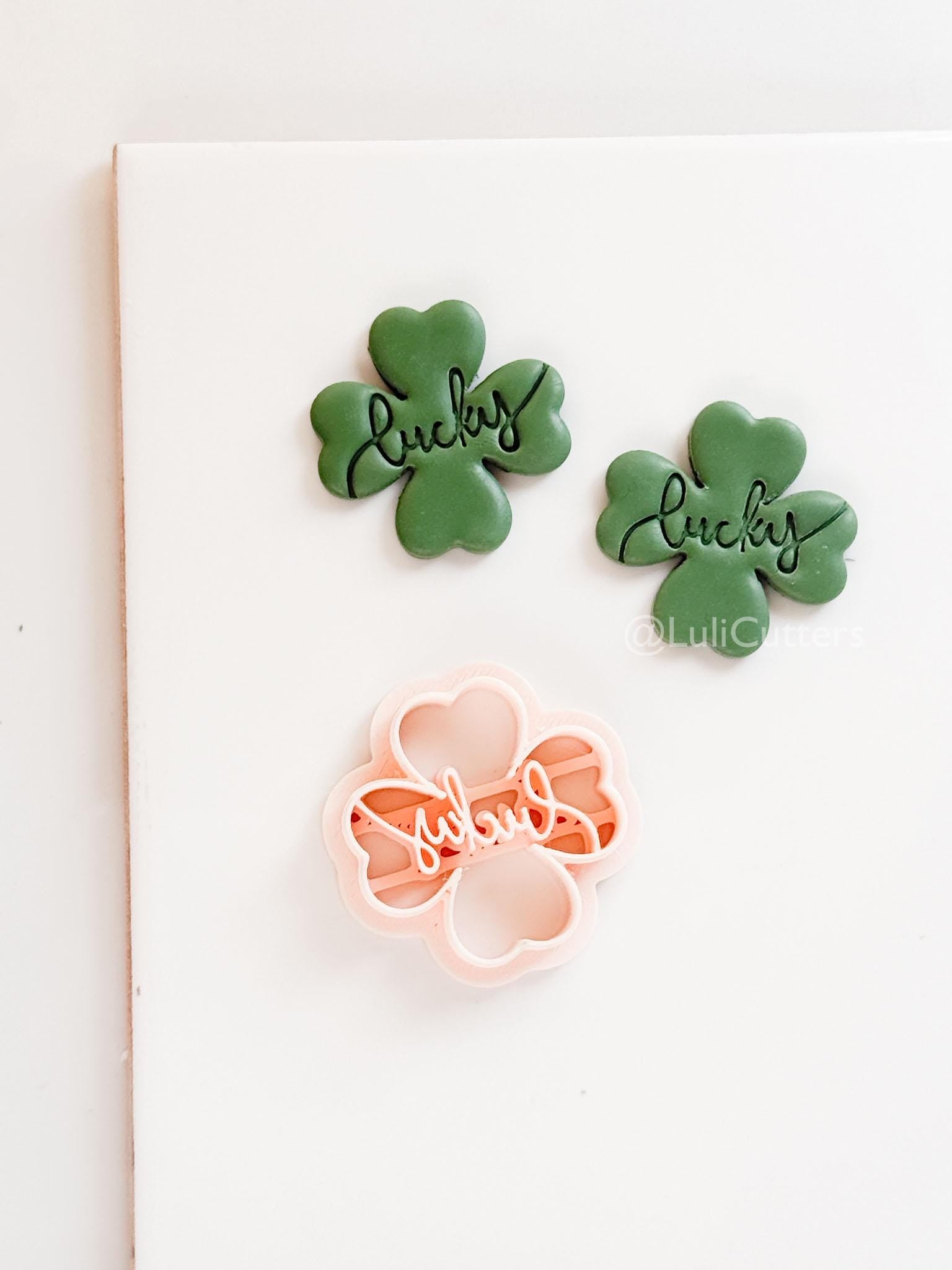 Lucky Clover Polymer Clay Cutter with Script Text Embosser