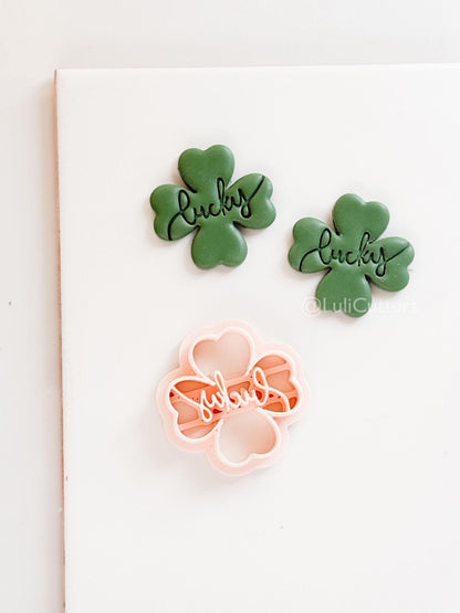 Lucky Clover Polymer Clay Cutter with Script Text Embosser