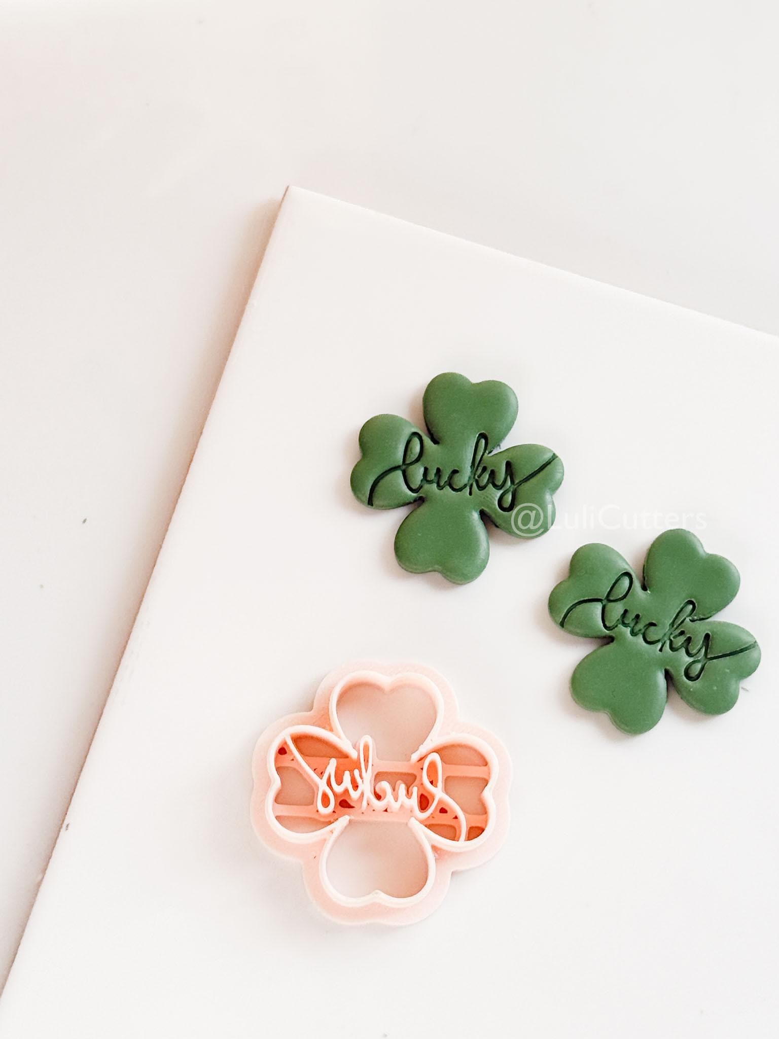 Lucky Clover Polymer Clay Cutter with Script Text Embosser