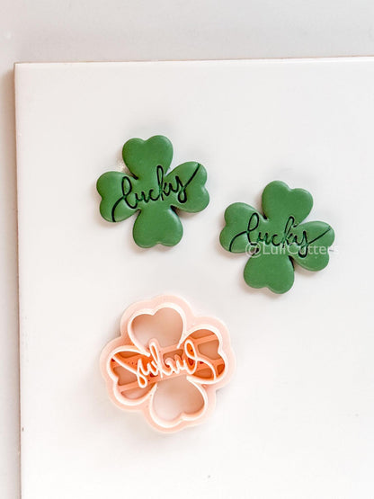 Lucky Clover Polymer Clay Cutter with Script Text Embosser