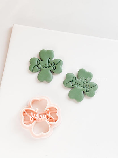 Lucky Clover Polymer Clay Cutter with Script Text Embosser
