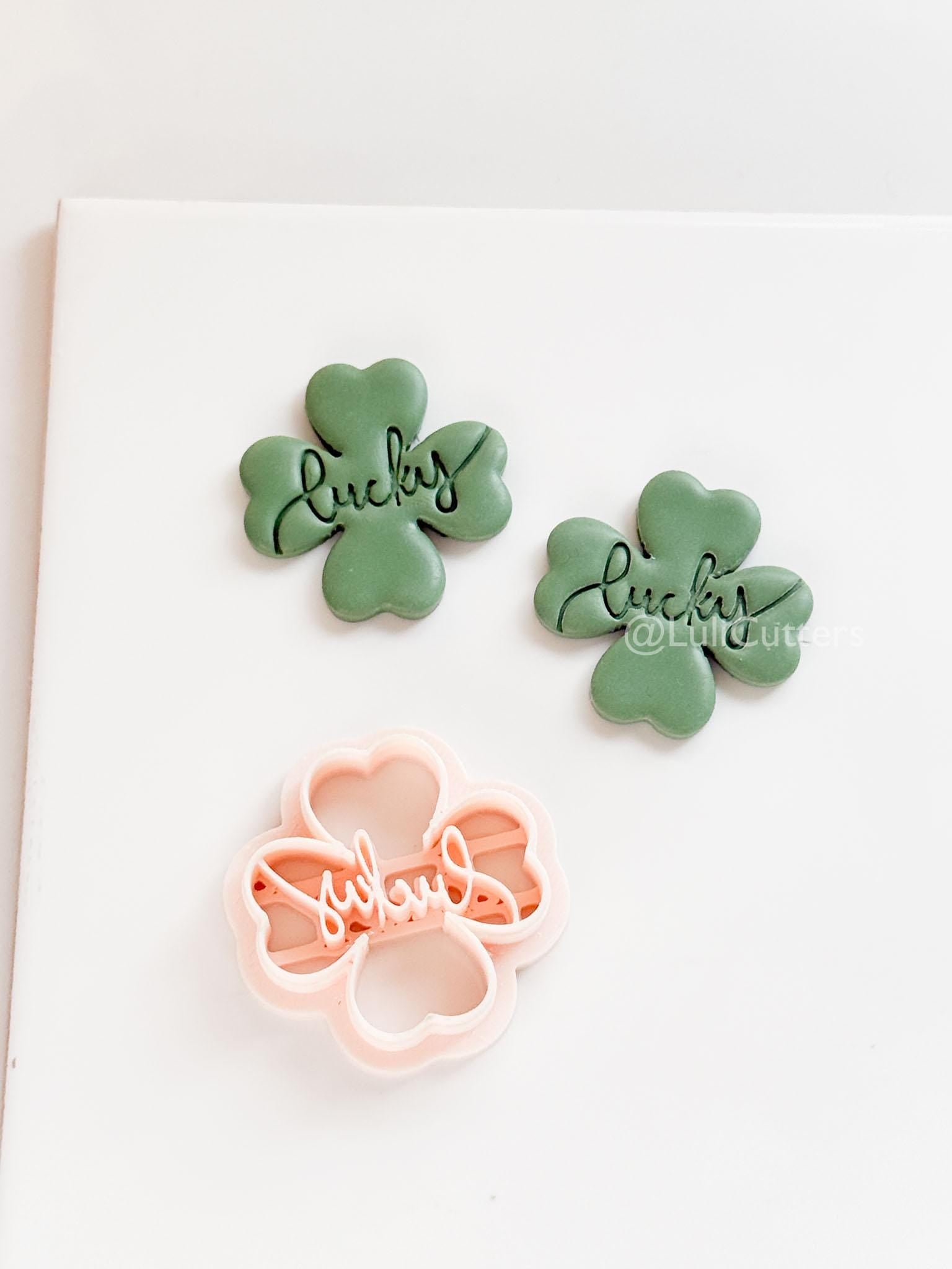 Lucky Clover Polymer Clay Cutter with Script Text Embosser
