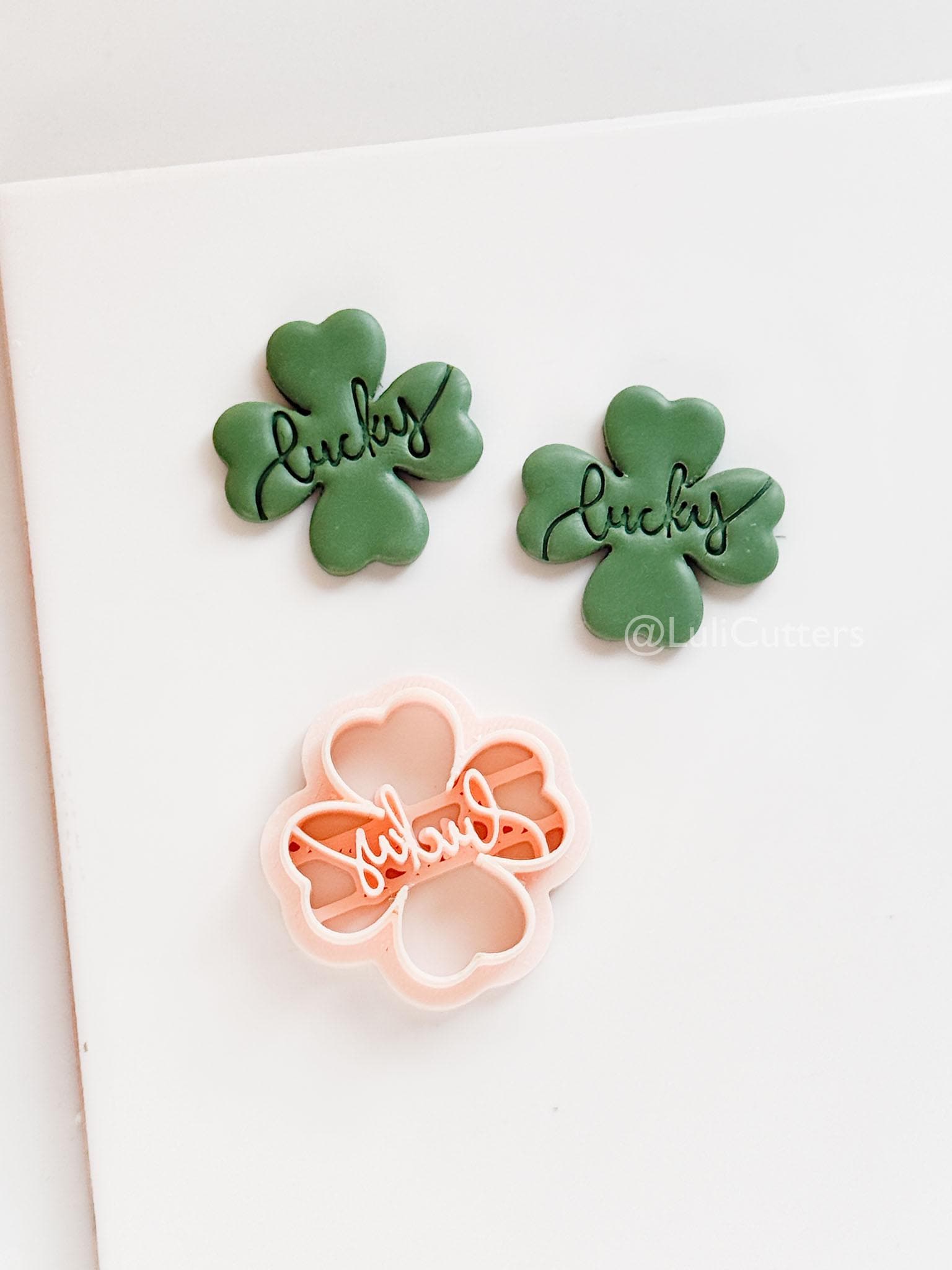 Lucky Clover Polymer Clay Cutter with Script Text Embosser