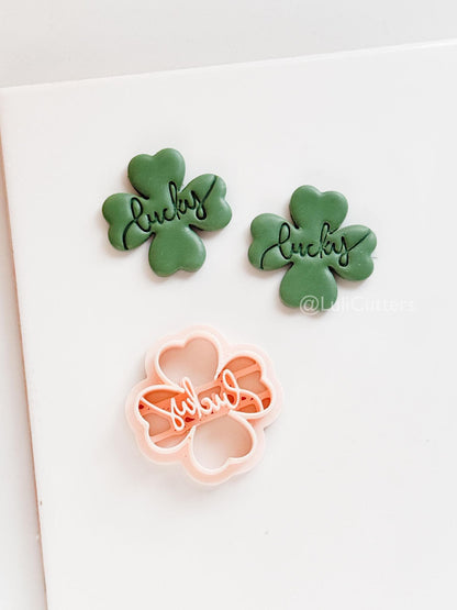 Lucky Clover Polymer Clay Cutter with Script Text Embosser