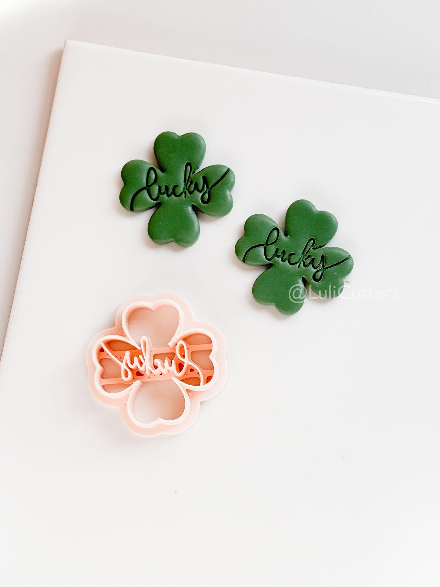 Lucky Clover Polymer Clay Cutter with Script Text Embosser