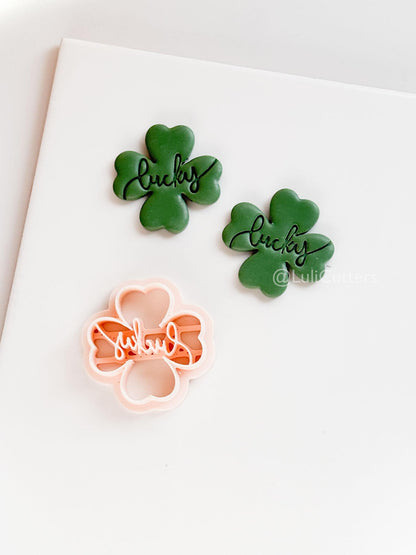 Lucky Clover Polymer Clay Cutter with Script Text Embosser