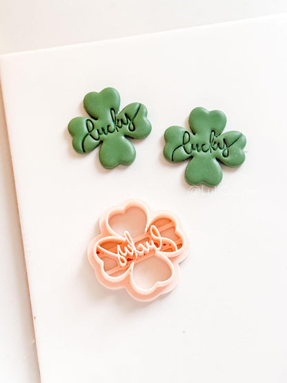 Lucky Clover Polymer Clay Cutter with Script Text Embosser