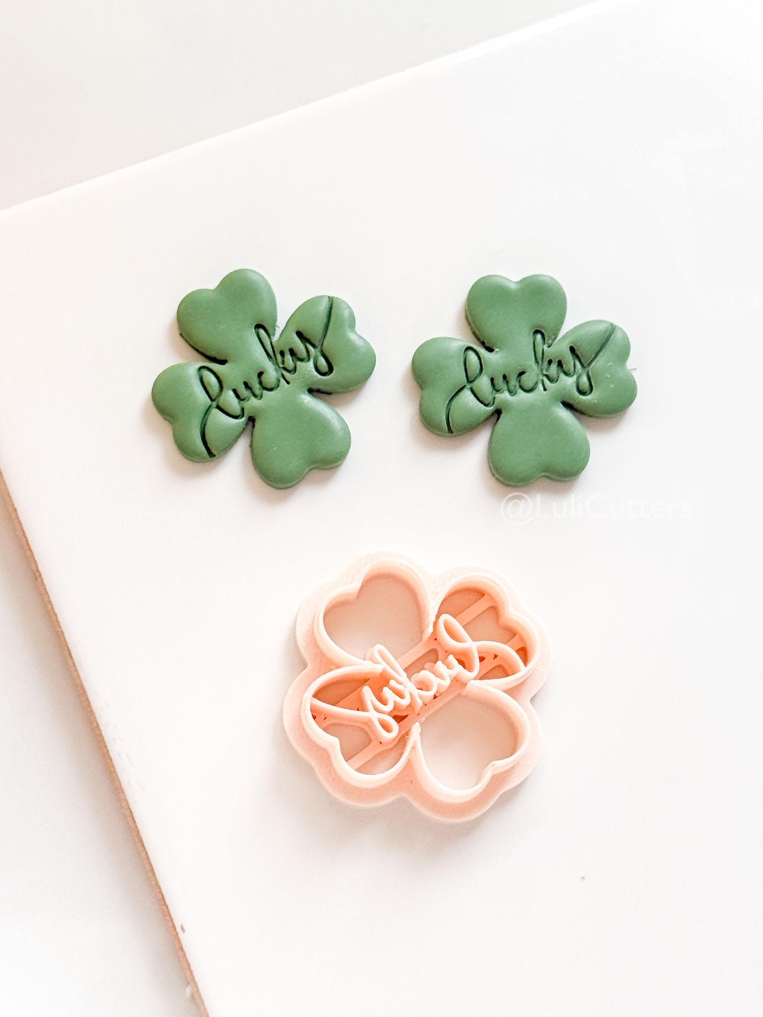 Lucky Clover Polymer Clay Cutter with Script Text Embosser