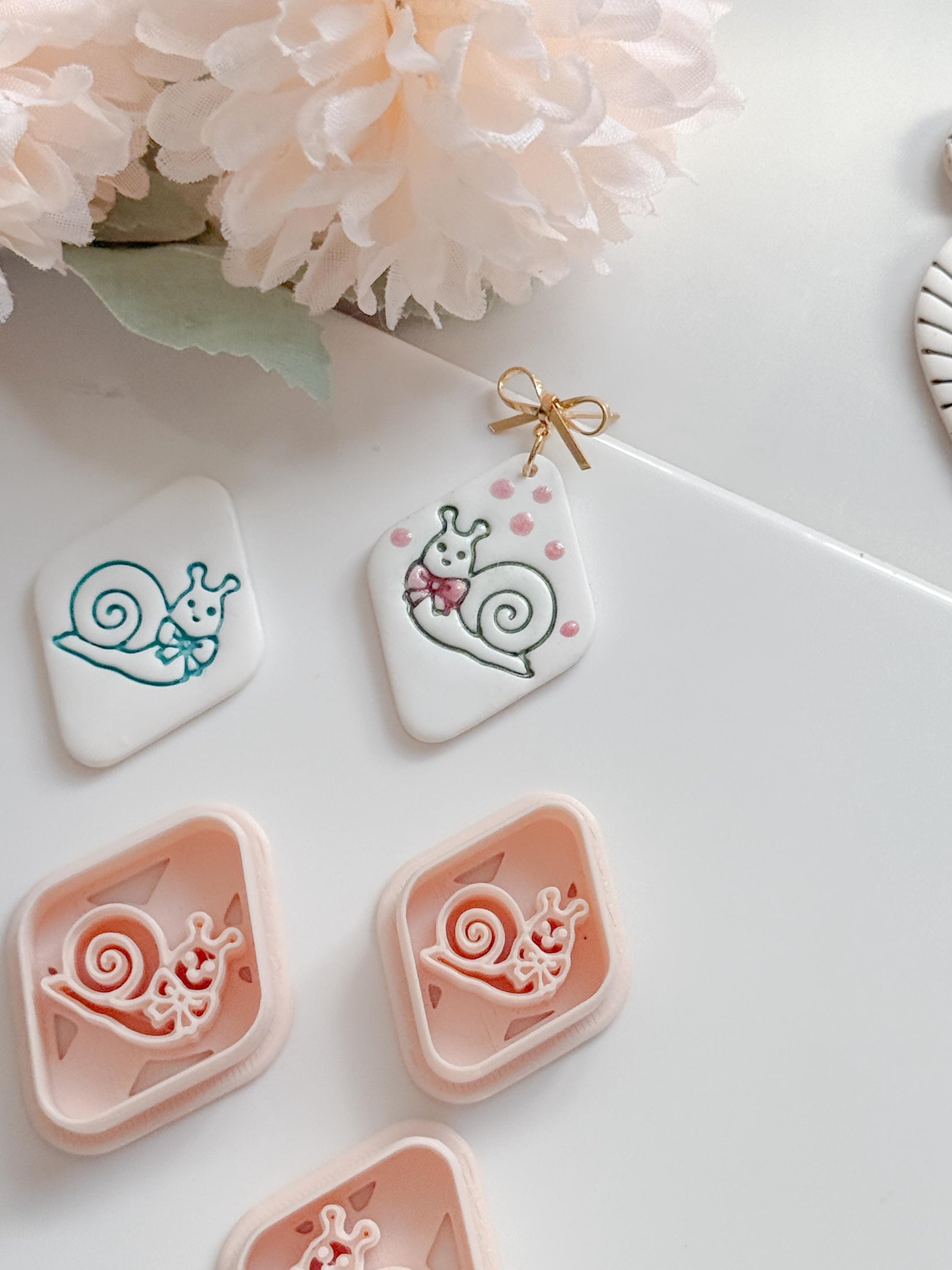 Tiny Snail Polymer Clay Cutter: Embossing Flower Detail Animal Jewelry Tool