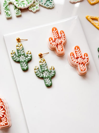 Desert Azulejo Clay Cutter: Saguaro Cactus Floral for Polymer Clay