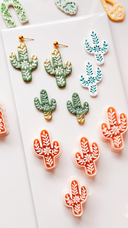 Desert Azulejo Clay Cutter: Saguaro Cactus Floral for Polymer Clay