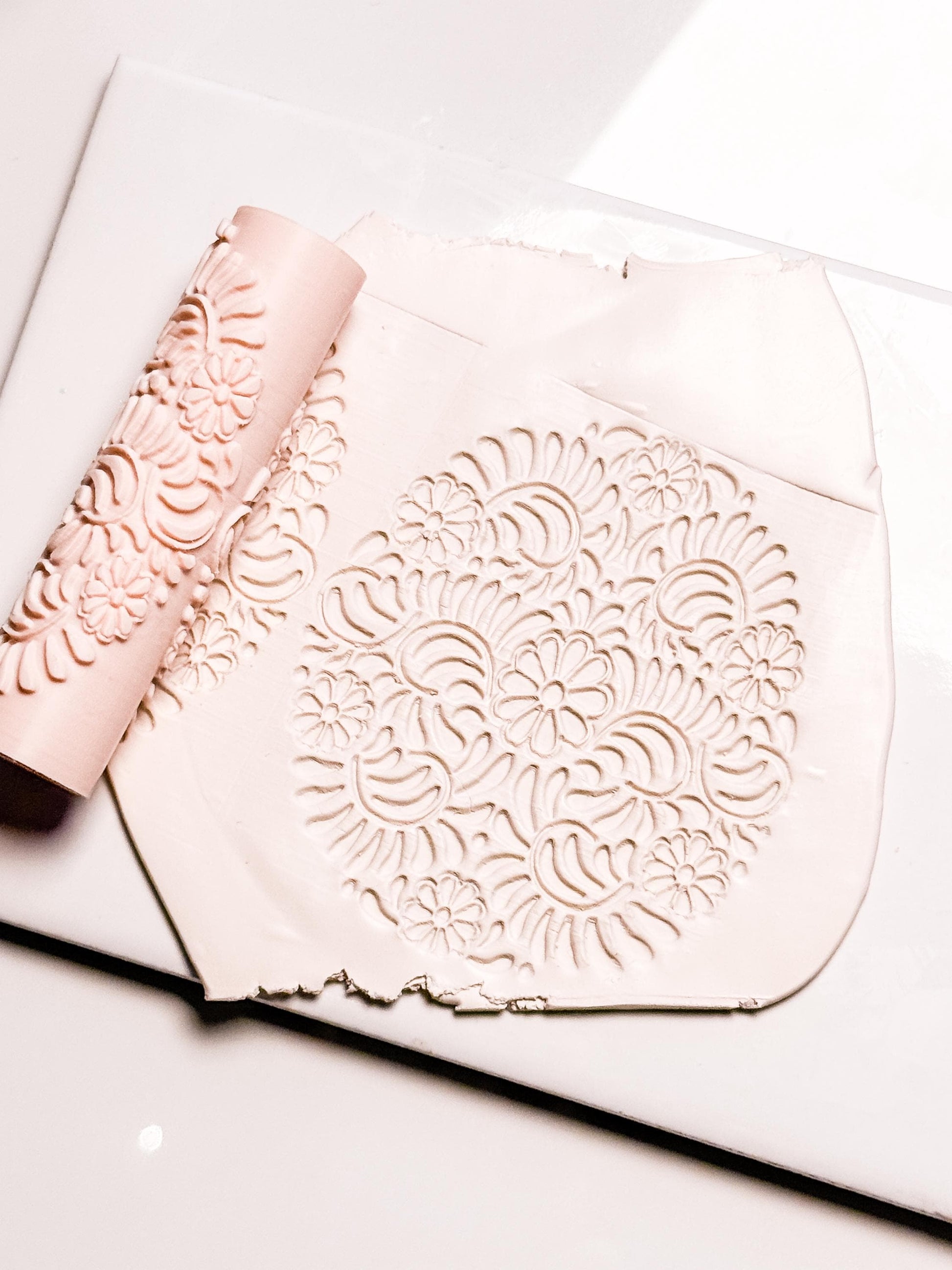 Talavera Tula Roller: Floral Texture Pin for Polymer Clay