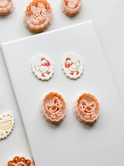 Cutey Chick Cutter: Oval Chicken Earring Shape for Polymer Clay
