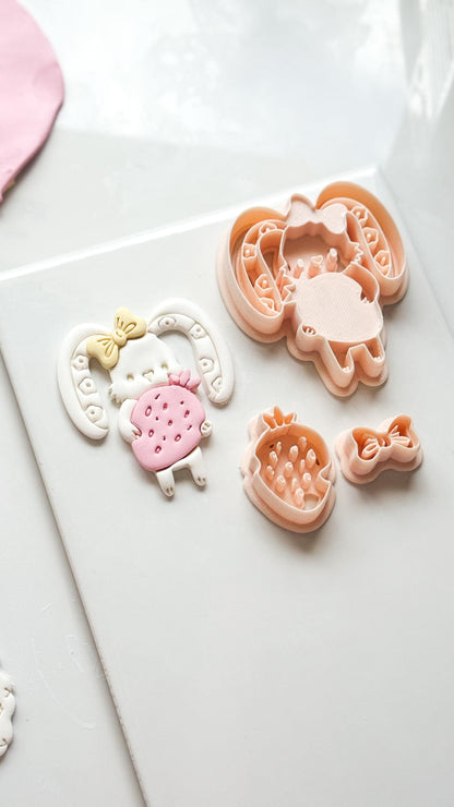 Bunny Berry Cutter: Strawberry Rabbit Shape for Polymer Clay