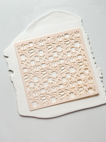 Tulip Dance Stencil: Floral Pattern for Polymer Clay