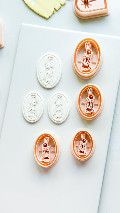 Soli Bunny Frame Cutter: Oval Easter Rabbit Frame for Polymer Clay