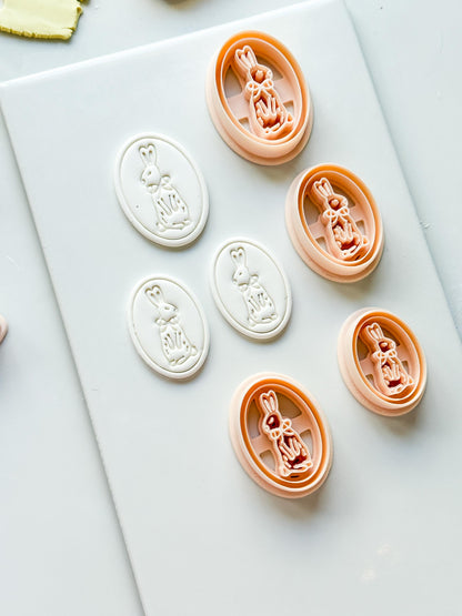 Soli Bunny Frame Cutter: Oval Easter Rabbit Frame for Polymer Clay