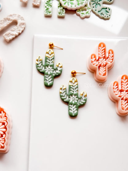 Desert Azulejo Clay Cutter: Saguaro Cactus Floral for Polymer Clay