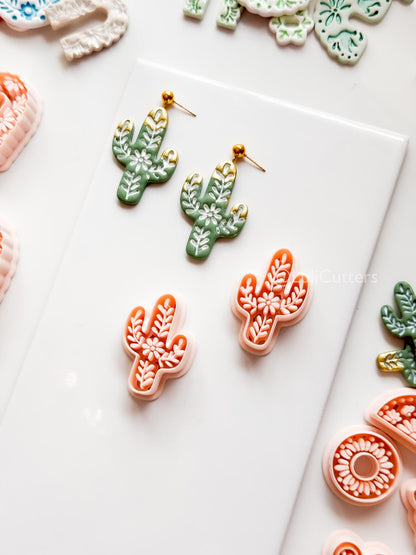Desert Azulejo Clay Cutter: Saguaro Cactus Floral for Polymer Clay