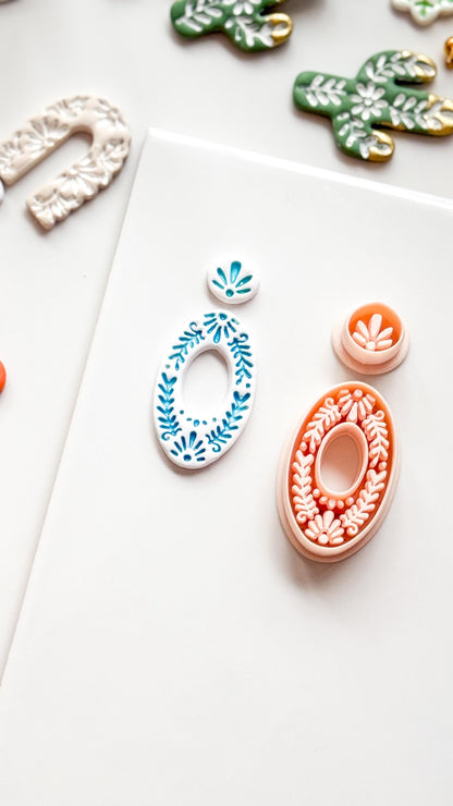 Jardín Oval Clay Cutter: Ornate Floral for Polymer Clay