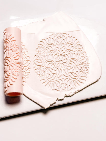 Talavera Tula Roller: Floral Texture Pin for Polymer Clay