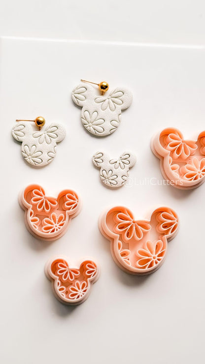 Floral Mouse Head Cutter | Earring Shape Jewelry Tool for Polymer Clay