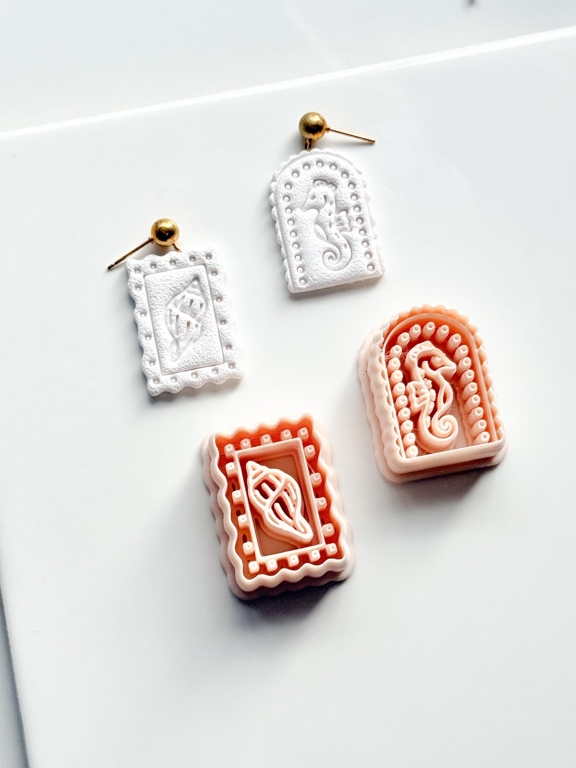 Ocean Cameo Cutters | Seahorse Arch & Spirit Shell Shapes for Polymer Clay Earrings