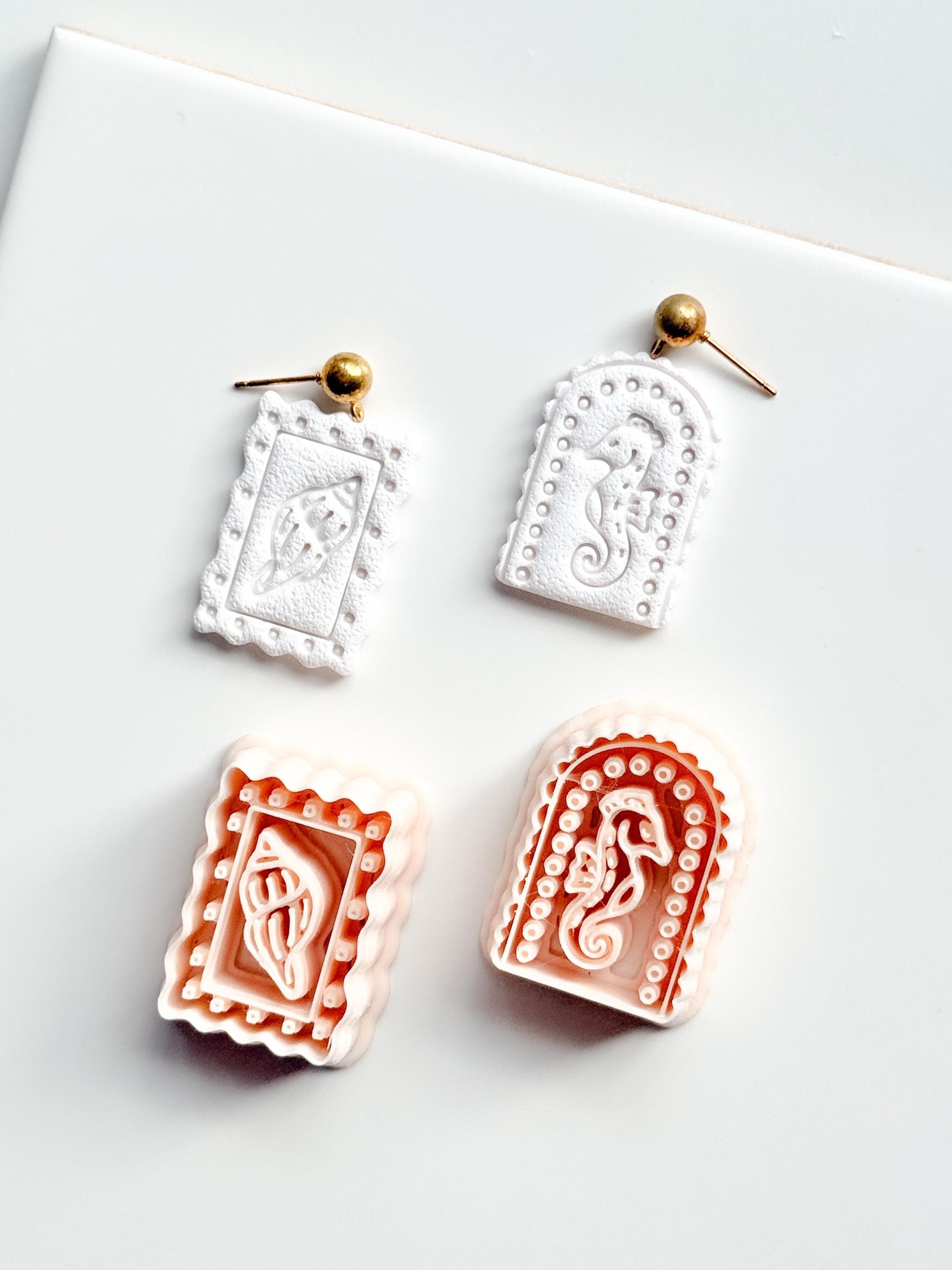 Ocean Cameo Cutters | Seahorse Arch & Spirit Shell Shapes for Polymer Clay Earrings
