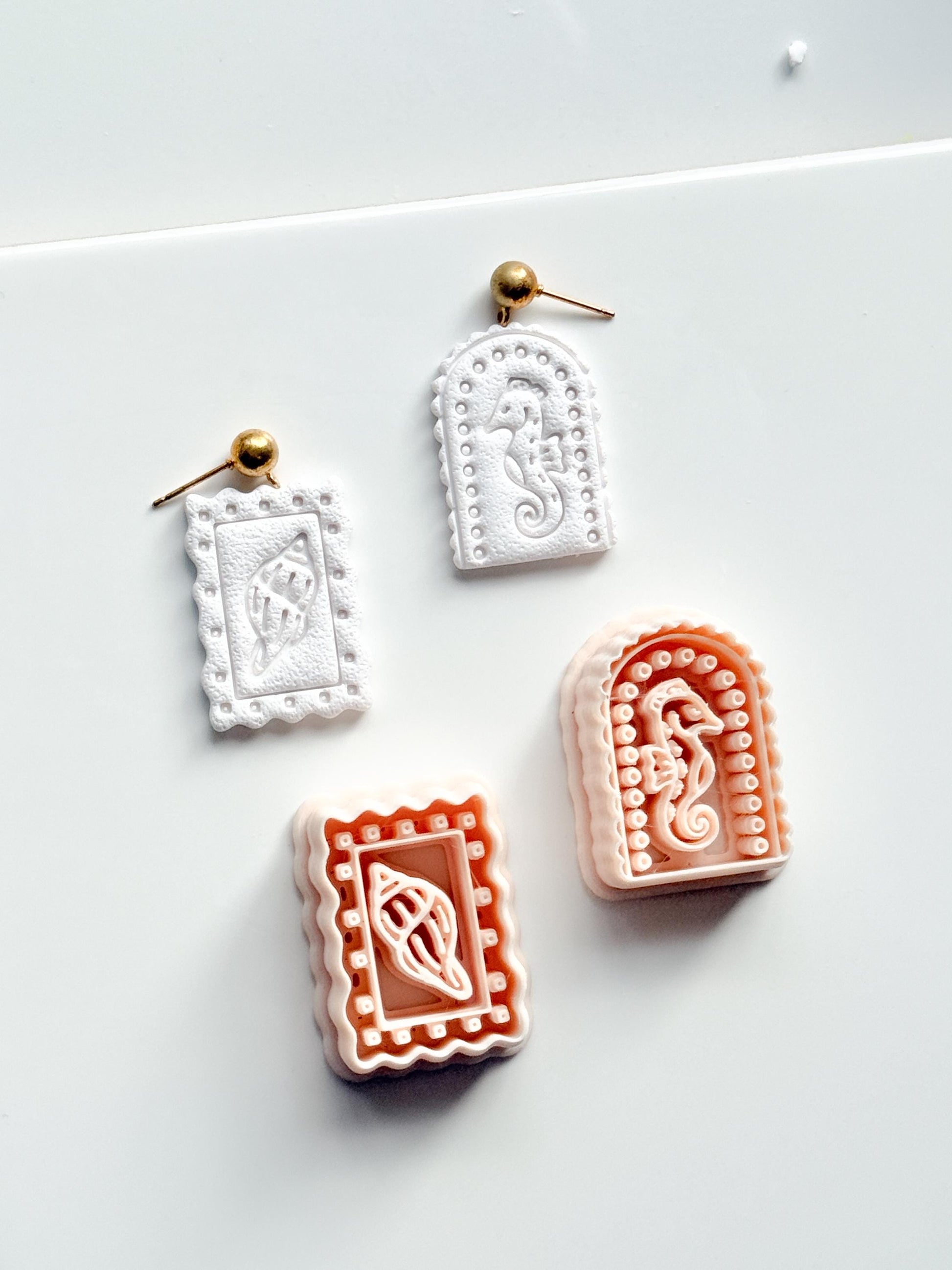 Ocean Cameo Cutters | Seahorse Arch & Spirit Shell Shapes for Polymer Clay Earrings