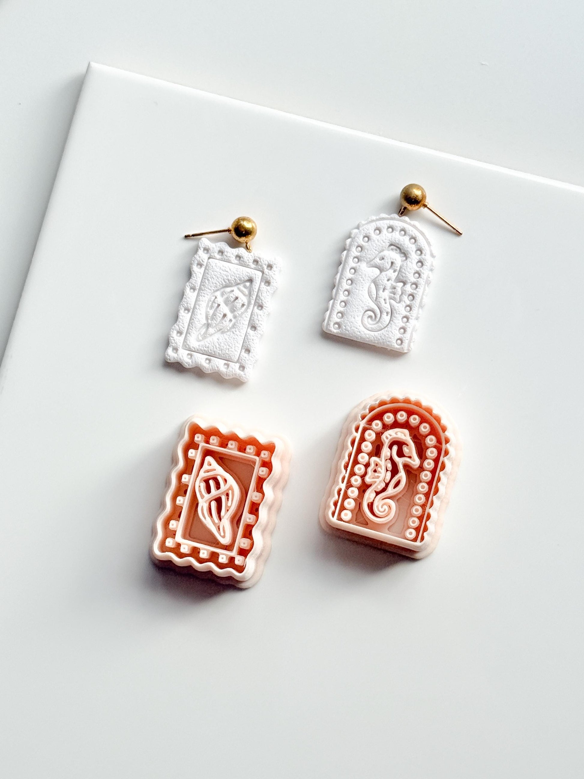 Ocean Cameo Cutters | Seahorse Arch & Spirit Shell Shapes for Polymer Clay Earrings