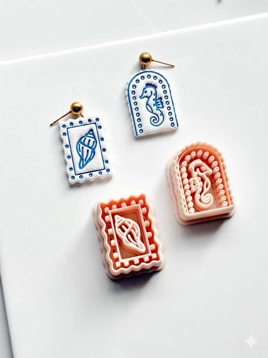 Ocean Cameo Cutters | Seahorse Arch & Spirit Shell Shapes for Polymer Clay Earrings