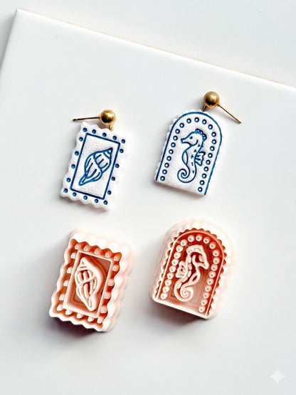 Ocean Cameo Cutters | Seahorse Arch & Spirit Shell Shapes for Polymer Clay Earrings