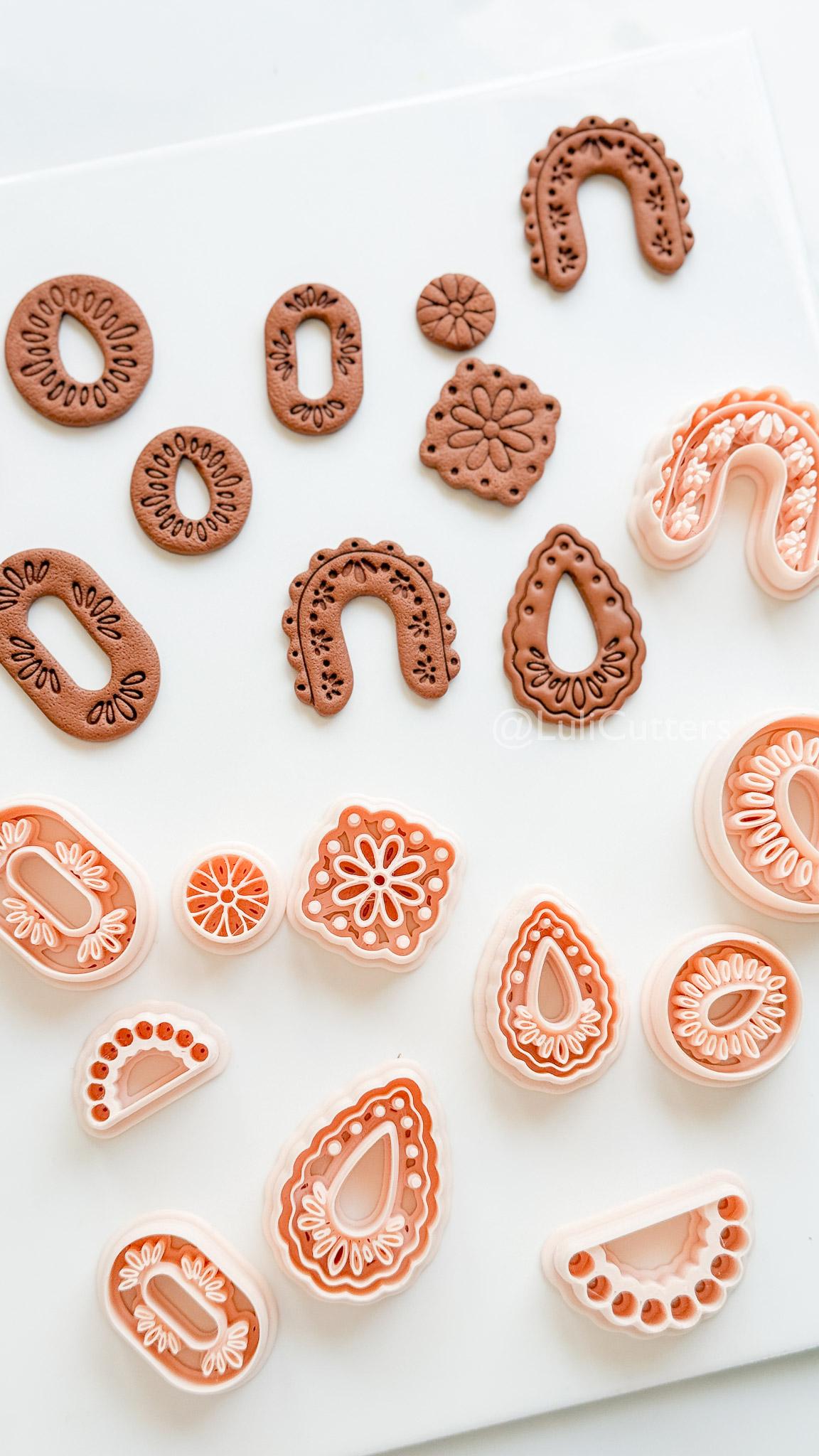 Jardin tile clay cutter: Floral Embossed Polymer Clay Earring