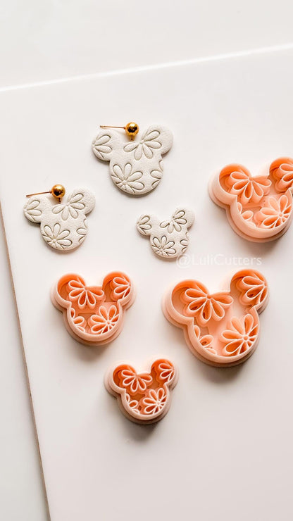 Floral Mouse Head Cutter | Earring Shape Jewelry Tool for Polymer Clay