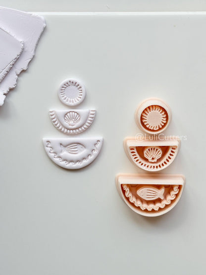 Summer Trio Cutter: Sun, Shell, Fish Designs for Polymer Clay