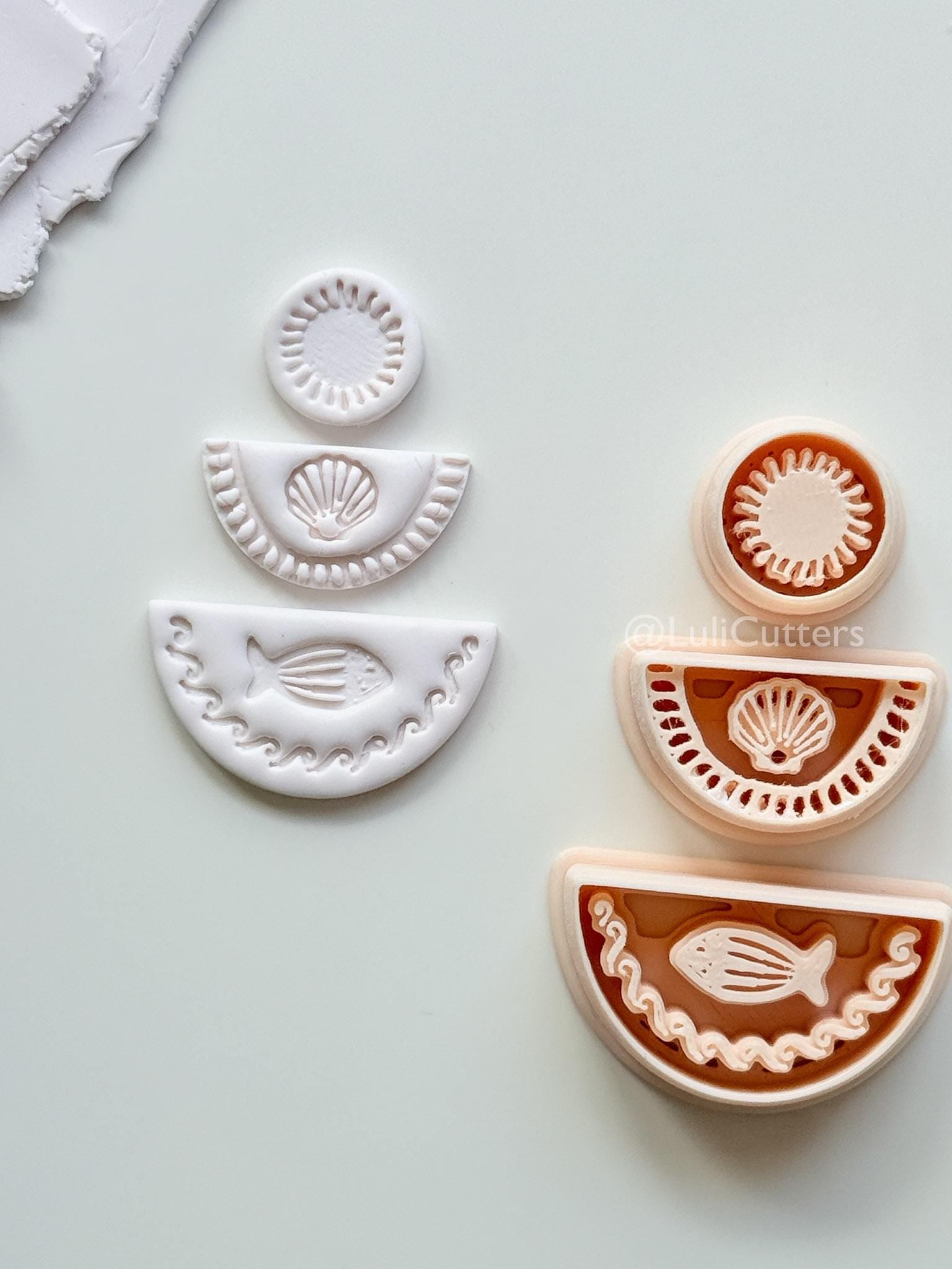 Summer Trio Cutter: Sun, Shell, Fish Designs for Polymer Clay